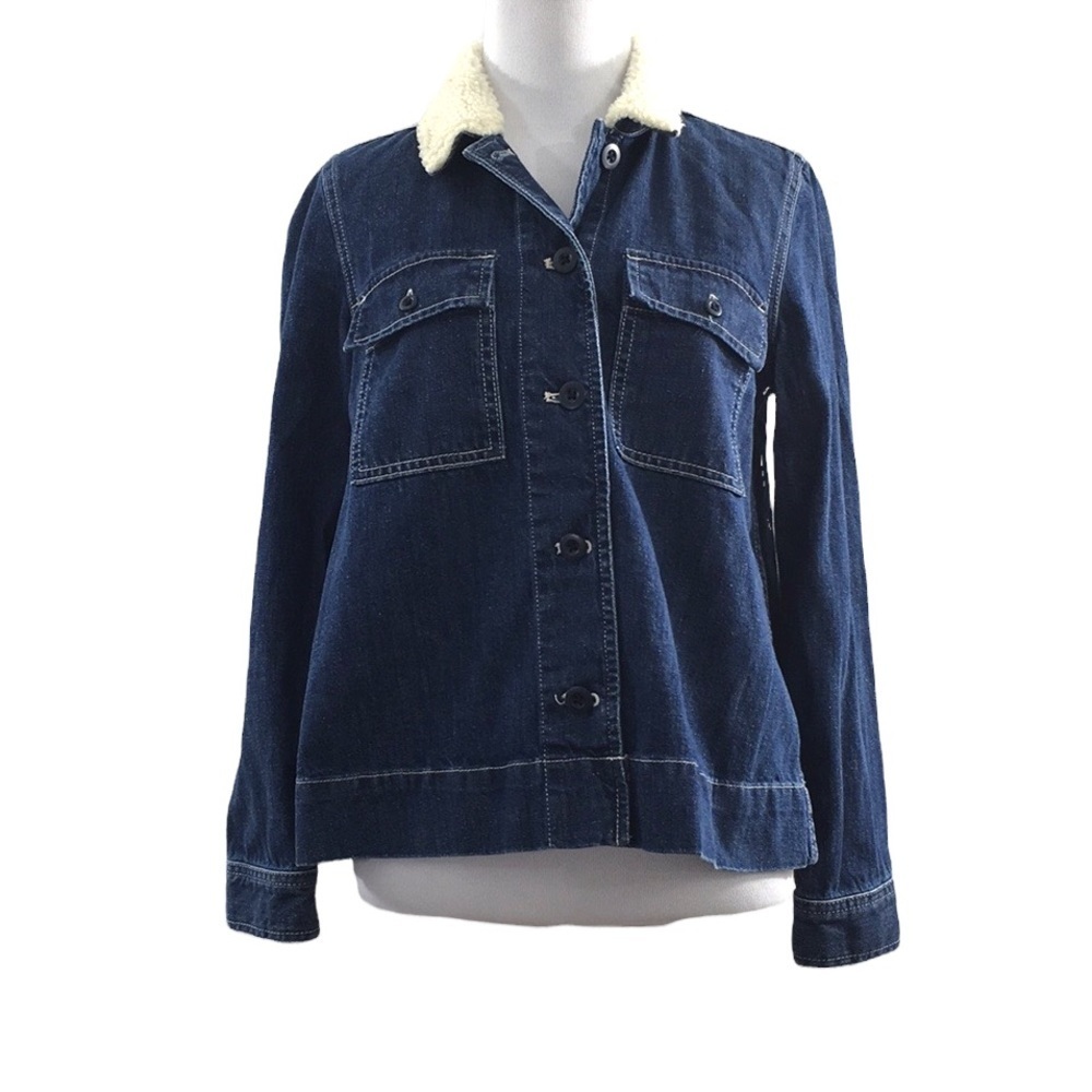 Madewell Denim Northward Cropped Army‎ Jean Jacket Womens XXS Sherpa Edition